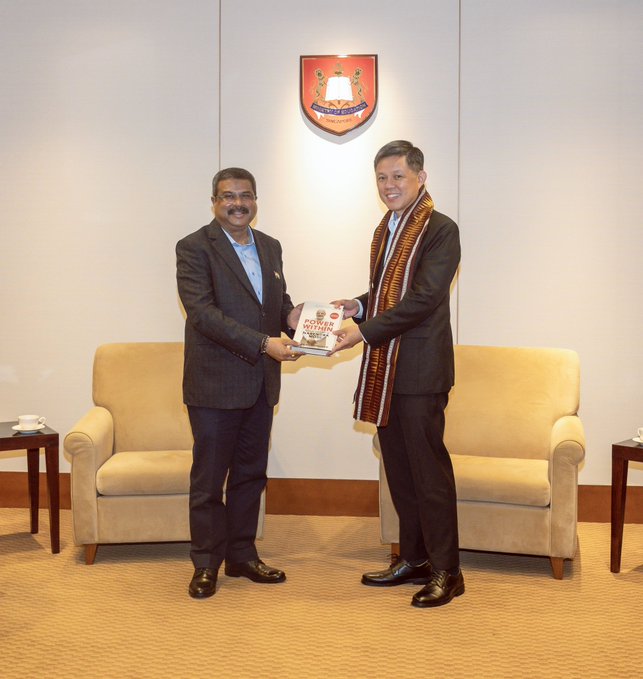 Dharmendra Pradhan engages in fruitful discussions with Singapore's Minister for Education, Chan Chun Sing, exploring new avenues for collaboration in curriculum development and teacher training to enhance educational ties between India and Singapore.